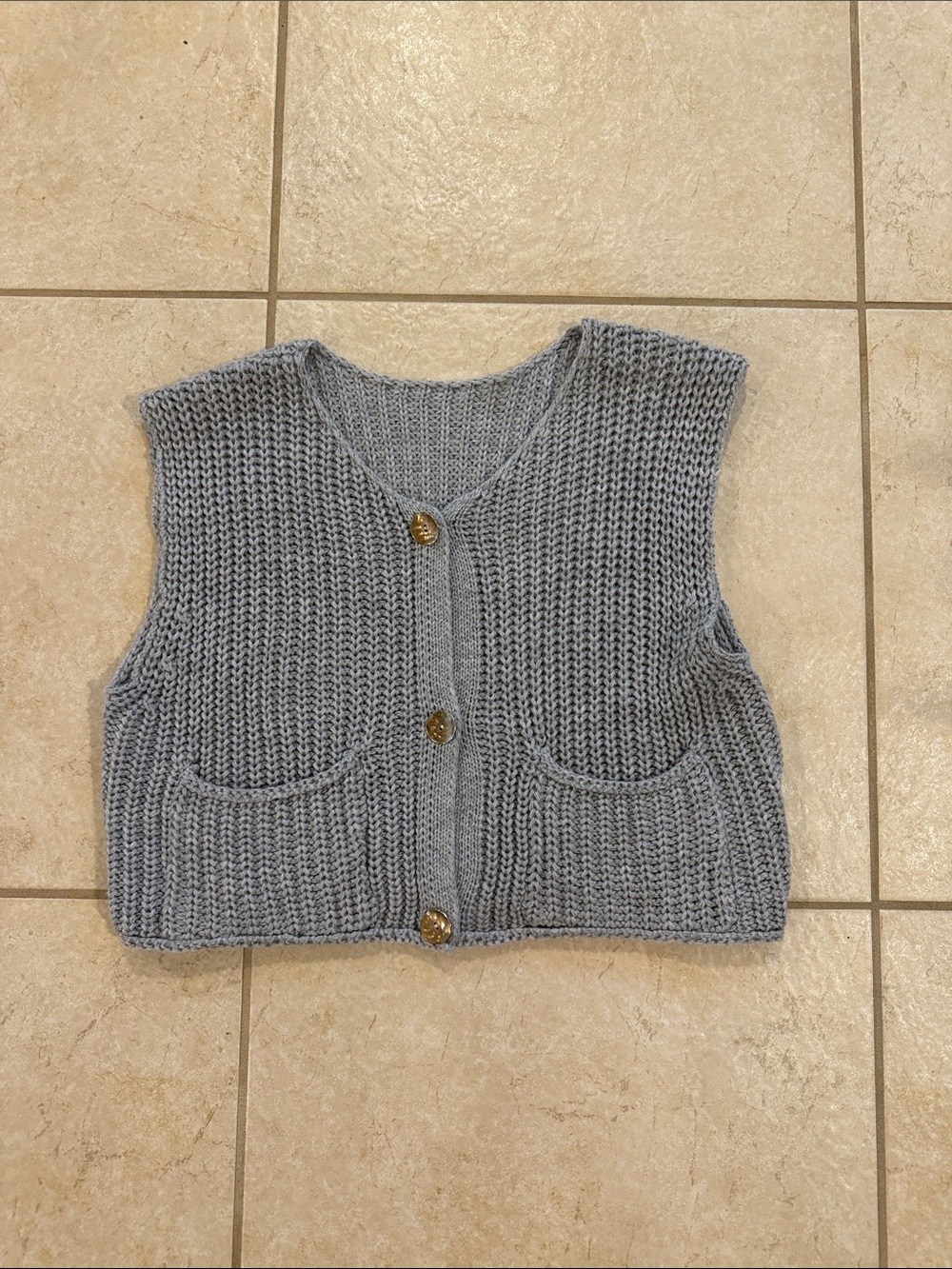 Chunky Knit Button-Front Vest in Light Gray